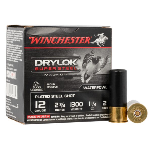 Winchester Drylock Super Steel Magnum 12Ga 2.75" 1 1/4 oz 2 Shot 25 Bx/10 Cs