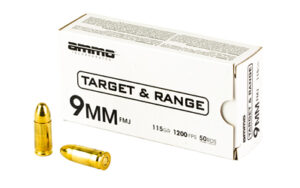 Ammo Inc, Target & Range, 9MM, 115 Grain, Full Metal Jacket Bullet, 50 Round Box