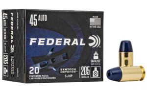 Federal, Syntech Defense with Catalyst Clean Burning Primer, 45 ACP, 205 Grain, Semi Jacketed Hollow Point, 20 Round Box