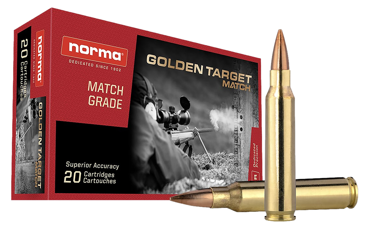 Norma Ammunition Dedicated Precision Golden Target Match 223Rem 69gr Boat Tail Hollow Point 20 Per Box/10 Case