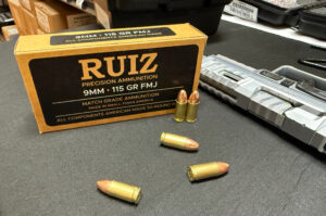 Ruiz Ammunition, Centerfire Pistol, 9MM, 115 Grain, Full Metal Jacket, 50 Round Box