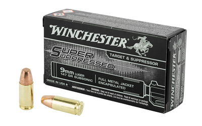 Winchester Ammunition, Super Suppressed, 9MM, 147 Grain, Full Metal Jacket Encapsulated, 50 Round Box