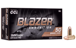 Blazer Ammunition, Blazer Brass, 9MM, 124 Grain, Full Metal Jacket, 50 Round Box