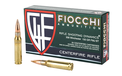 Fiocchi Ammunition, Rifle, 308 Winchester, 150 Grain, Full Metal Jacket Boat Tail, 20 Round Box