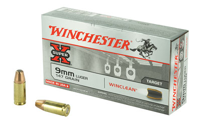 Winchester Ammunition, Super X Winclean, 9MM, 147 Grain, Brass Enclosed Base Clean, 50 Round Box