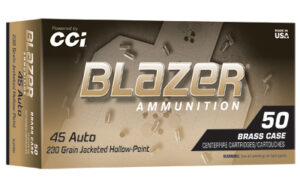 Blazer Ammunition, Blazer Brass Hollow Point, 45 ACP, 230 Grain, Jacketed Hollow Point, 50 Round Box