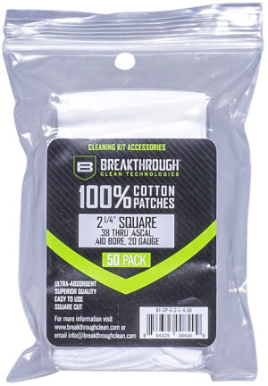 Breakthrough Clean BTCPS21450 Square Cleaning Patches For .38-.45 Cal & .410-20 Gauge 2.25" 50 Pack
