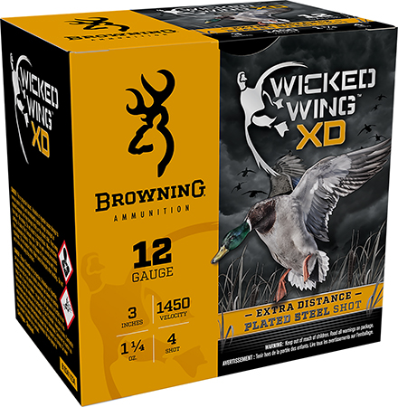 Browning Ammo B193411234 Wicked Wing XD 12Gauge 3" 1 1/4oz 4Shot 25 Per Box
